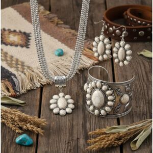 Boho Western Jewelry Women Turquoise Set Vintage Earrings Bracelet Necklace